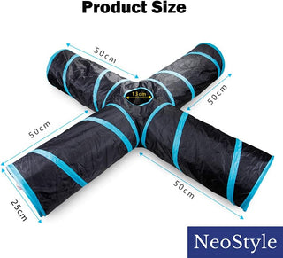 NeoStyle Cat Tunnel Tube,Cat Toys Interactive,Foldable Rabbit Tunnel,Multi-way Cat Tunnels,with Play Ball,for Indoor Cats, Puppy, Kitty, Kitten, Rabbit (2 Tunnel(Black))
