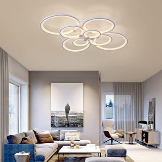 Qcyuui Dimmable Modern Ceiling Light, Acrylic LED Round Flush Mount Lighting Fixtures, 56W 4-Lights 56cm Indoor White Ceiling Lamp with Remote for Living Room Kitchen Bedroom Dining Room Office
