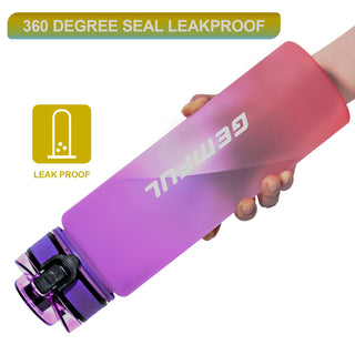 GEMFUL Water Bottle 1L with Straw Time Marker Tritan BPA Free for Fitness Gym Outdoor Sports (Green/black)