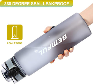 GEMFUL Water Bottle 1L with Straw Time Marker Tritan BPA Free for Fitness Gym Outdoor Sports (Green/black)