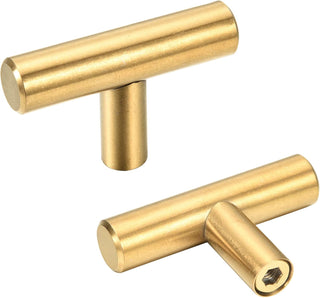 Kitmose 15 Pack Cabinet Pulls Brushed Gold Stainless Steel T Bar Pull Handles for Furniture Kitchen Cabinet Cupboard Drawer Door Handle Pull Knobs (Overall Length 6", Hole Center 3-3/4")