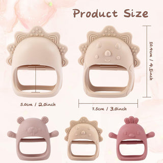 AoiSouk Baby Teether, Silicone Teething Toys for Babies 0-6 Months, Baby Chew Toys for Sucking Needs, Teething Pacifier, BPA Free Anti-Drop Silicone(Dark Pink&Rose Pink&Beige)