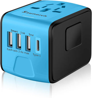 SAUNORCH Universal International Travel Power Adapter W/High Speed 2.4A USB-A, 3.0A USB-C Wall Charger, European Adapter, Worldwide AC Outlet Plugs Adapters for Europe, UK, US, AU, Asia-Black