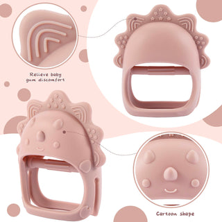 AoiSouk Baby Teether, Silicone Teething Toys for Babies 0-6 Months, Baby Chew Toys for Sucking Needs, Teething Pacifier, BPA Free Anti-Drop Silicone(Dark Pink&Rose Pink&Beige)