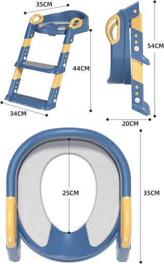 Height Adjustable Foldable Training Seat with Step Stool, Splash Guard Toilet Seat Trainer Used In Most Toilets, Children's Ladder Potty Chair Sturdy 80Kg Suitable for Children Aged (GREY)