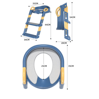 Height Adjustable Foldable Training Seat with Step Stool, Splash Guard Toilet Seat Trainer Used In Most Toilets, Children's Ladder Potty Chair Sturdy 80Kg Suitable for Children Aged (GREY)