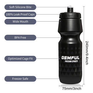 GEMFUL Bike Water Bottle BPA Free 750ml 2 Pack (Black+white)