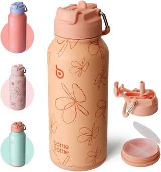 bottlebottle BOTTLE BOTTLE 32oz Insulated Water Bottle Stainless Steel Sport Water Bottle with Straw Dual-use Lid Design for Gym with Pill Box (green)