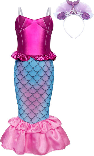 WonderBabe Little Girl Mermaid Princess Dresses Ariel Costume for Grils Birthday Party Halloween Cosplay Outfit with Accessories