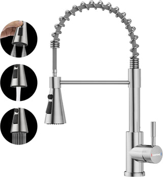 DAYONE Waterfall Kitchen Sink Tap with Pull Out Sprayer, Matte Black Kitchen Faucet Raindance 3 Modes, Modern Stainless Steel 1 Hole Sink Mixer, 360° Swivel & Single Handle, DAY-CR2546
