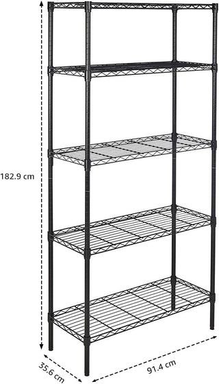 Amazon Basics 3-Shelf Adjustable, Heavy Duty Storage Shelving Unit (113.3 kilograms loading capacity per shelf), Steel Organizer Wire Rack, Black, 58.9 x 34 x 193.5 centimeters