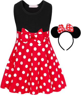 WonderBabe Girl Costume Polka Dots Tulle Tutu Dresses Princess Fancy Dress Up Halloween Birthday Party Dress with Ears Headband