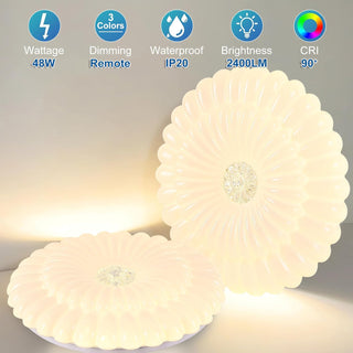 Aiwewin LED Ceiling Light,3 Colors Dimmable LED Flush Mount Lighting Fixture with Remote,Bilayer Wave Shaped Round Ceiling Lamp for Living Room Bedroom Hallway