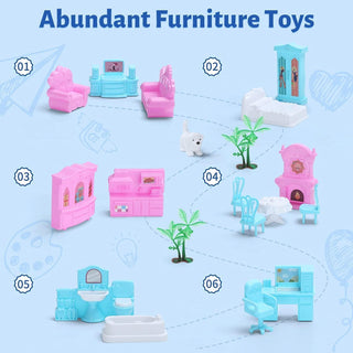 DIY 3D Dolls House for Girls 2 3 4 5 6 7 8 Year Old, Dream House for Girls Pretend Toys- 3 Story Castle Dolls House Playset, 3 balcony, Garden, Gift for 3-10 Year Old Girls (Blue Castle)