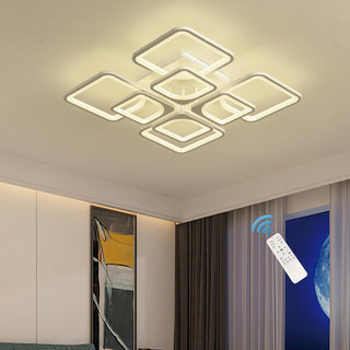 Qcyuui Dimmable Modern Ceiling Light, Acrylic LED Round Flush Mount Lighting Fixtures, 56W 4-Lights 56cm Indoor White Ceiling Lamp with Remote for Living Room Kitchen Bedroom Dining Room Office