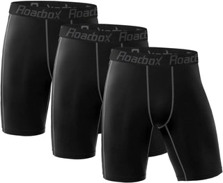 Roadbox Compression Shorts for Men 3 Pack Cool Dry Athletic Workout Underwear Running Gym Spandex Baselayer Boxer Briefs
