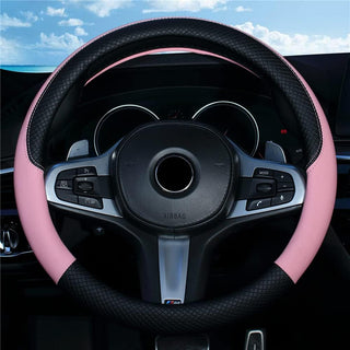 SHIAWASENA Car Steering Wheel Cover, Leather, Universal 15 Inch Fit, Anti-Slip & Odor-Free (Black)