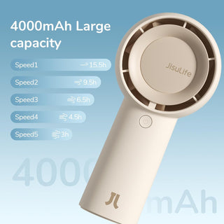 JISULIFE Handheld Turbo Fan [16H Max Cooling Time] Mini Portable Hand Fan, 4000mAh USB Rechargeable Personal Fan, Battery Operated Small Pocket Fan with 5 Speeds for Travel/Outdoor/Home/Office - Brown