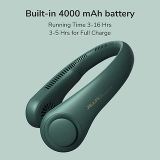 JISULIFE Portable Neck Fan, Hands Free Bladeless Fan, 4000 mAh Battery Operated Wearable Personal Fan, Leafless, Rechargeable, Headphone Design, USB Powered Desk Fan,3 Speeds-Green