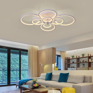 Qcyuui Dimmable Modern Ceiling Light, Acrylic LED Round Flush Mount Lighting Fixtures, 56W 4-Lights 56cm Indoor White Ceiling Lamp with Remote for Living Room Kitchen Bedroom Dining Room Office