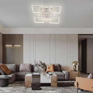 Qcyuui Dimmable Modern Ceiling Light, Acrylic LED Round Flush Mount Lighting Fixtures, 56W 4-Lights 56cm Indoor White Ceiling Lamp with Remote for Living Room Kitchen Bedroom Dining Room Office
