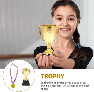 Sosoport Mini Trophies and Awards Set Gold Trophy Cup and Shiny Golden Winner Medals for Kids and Adults Sports Party Favors