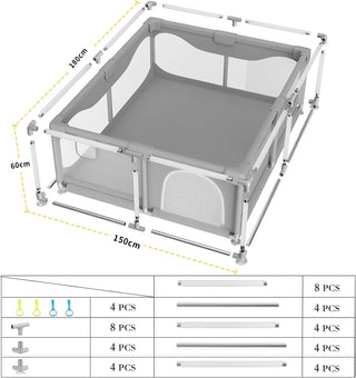 SKY-TOUCH Baby Playpen | Portable Playard for Babies | Sturdy Anti-Fall Baby Playpen Activity Center | Breathable Mesh | 4 Pull-Up Ring｜Install Accessories | 120 * 120cm,Gray,Indoor&Outdoor