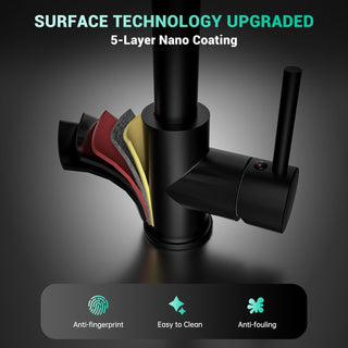 DAYONE Waterfall Kitchen Sink Tap with Pull Out Sprayer, Matte Black Kitchen Faucet Raindance 3 Modes, Modern Stainless Steel 1 Hole Sink Mixer, 360° Swivel & Single Handle, DAY-CR2546