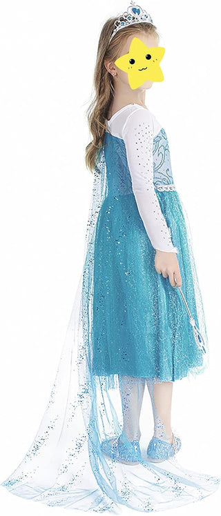 WonderBabe Girls Snow Queen Costume Kids Princess Coronation Dress Up Halloween Birthday Party Cosplay Outfit with Accessory Set 1-12 Years