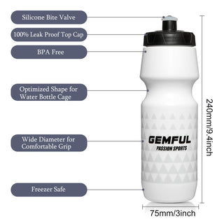 GEMFUL Bike Water Bottle BPA Free 750ml 2 Pack (Black+white)