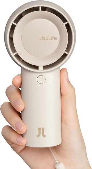 JISULIFE Handheld Turbo Fan [16H Max Cooling Time] Mini Portable Hand Fan, 4000mAh USB Rechargeable Personal Fan, Battery Operated Small Pocket Fan with 5 Speeds for Travel/Outdoor/Home/Office - Brown