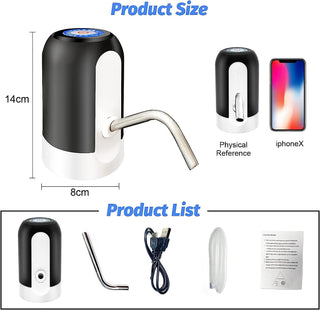 SKY-TOUCH 5 Gallon Water Bottle Pump, USB Charging Portable Electric Water Pump for for for 2-5 Gallon Jugs USB Charging Portable Water Dispenser for Office, Home, Camping, Kitchen and etc,Black