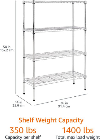 Amazon Basics 3-Shelf Adjustable, Heavy Duty Storage Shelving Unit (113.3 kilograms loading capacity per shelf), Steel Organizer Wire Rack, Black, 58.9 x 34 x 193.5 centimeters