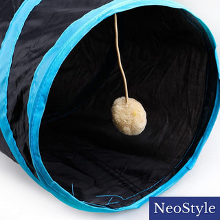 NeoStyle Cat Tunnel Tube,Cat Toys Interactive,Foldable Rabbit Tunnel,Multi-way Cat Tunnels,with Play Ball,for Indoor Cats, Puppy, Kitty, Kitten, Rabbit (2 Tunnel(Black))
