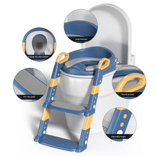 Height Adjustable Foldable Training Seat with Step Stool, Splash Guard Toilet Seat Trainer Used In Most Toilets, Children's Ladder Potty Chair Sturdy 80Kg Suitable for Children Aged (GREY)