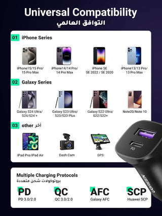 UGREEN Car Charger Fast Charging 30W for iPhone 16 Pro, Car Accessories Dual Port USB-C PD 30W+USB-A QC 18W/SCP 22.5W Fast Charger, for iPhone 16/15/14/13 Series,Galaxy S24/S23,Huawei,iPad Pro, Xiaomi