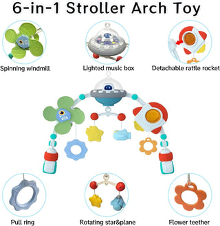AM ANNA Baby Stroller Arch Toy, Car Seat Toys for Babies 0-12 Months,Activity Musical Arch Toy with Animal Accessories, Sensory Travel Crib Bouncer Bassinet Toys for Toddler Boy Girl