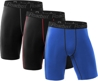 Roadbox Compression Shorts for Men 3 Pack Cool Dry Athletic Workout Underwear Running Gym Spandex Baselayer Boxer Briefs