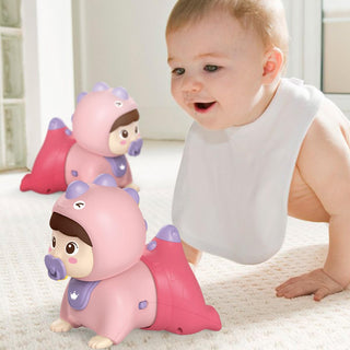 ECVV Baby Crawling Musical Toy Dinosaur Shape Sounds & Light Crawling Toys Tummy Time Learning Educational Toy for Toddlers (Pink)