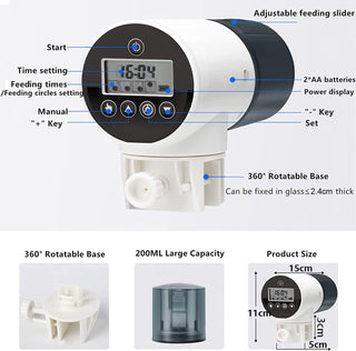 Gluckluz Automatic Fish Feeder Electric Auto Fish Food Feeder 360°Rotatable Moisture-Proof Timer Dispenser for Aquarium or Small Fish Turtle Tank, Auto Feeding on Vacation or Holidays