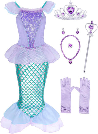 WonderBabe Little Girl Mermaid Princess Dresses Ariel Costume for Grils Birthday Party Halloween Cosplay Outfit with Accessories