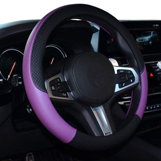 SHIAWASENA Car Steering Wheel Cover, Leather, Universal 15 Inch Fit, Anti-Slip & Odor-Free (Black)