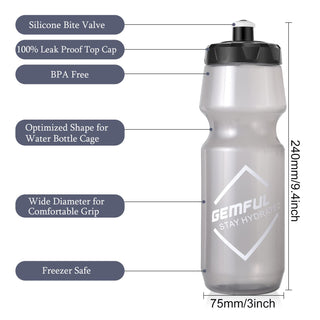 GEMFUL Bike Water Bottle BPA Free 750ml 2 Pack (Black+white)