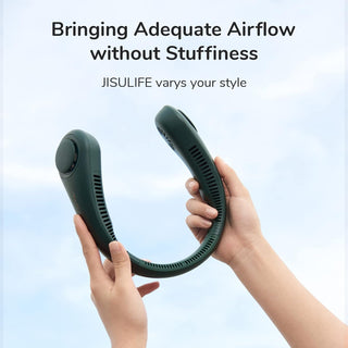 JISULIFE Portable Neck Fan, Hands Free Bladeless Fan, 4000 mAh Battery Operated Wearable Personal Fan, Leafless, Rechargeable, Headphone Design, USB Powered Desk Fan,3 Speeds-Green
