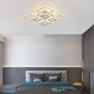 Qcyuui Dimmable Modern Ceiling Light, Acrylic LED Round Flush Mount Lighting Fixtures, 56W 4-Lights 56cm Indoor White Ceiling Lamp with Remote for Living Room Kitchen Bedroom Dining Room Office