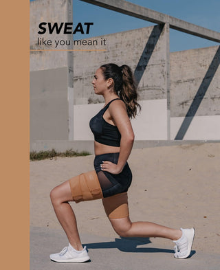 Sports Research Sweet Sweat Thigh Trimmers for Men & Women Increases Heat and Sweat Production to The Thigh Area Includes Mesh Carrying Bag (Medium, Yellow)