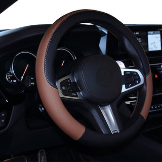 SHIAWASENA Car Steering Wheel Cover, Leather, Universal 15 Inch Fit, Anti-Slip & Odor-Free (Black)