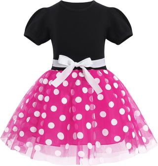 WonderBabe Girl Costume Polka Dots Tulle Tutu Dresses Princess Fancy Dress Up Halloween Birthday Party Dress with Ears Headband