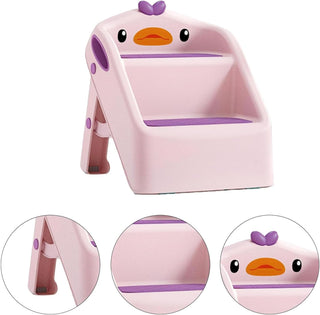 U-HOOME Foldable Toddler Step Stool for Kids Kitchen Bathroom Sink,Toilet Steps Potty Training Stool,Dual Height 11" Kitchen Helper Plastic Poop Stools Ladder with Handles Nursery Foot Stools (Blue)