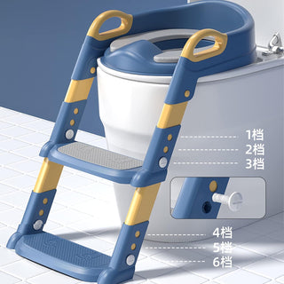 Height Adjustable Foldable Training Seat with Step Stool, Splash Guard Toilet Seat Trainer Used In Most Toilets, Children's Ladder Potty Chair Sturdy 80Kg Suitable for Children Aged (GREY)
